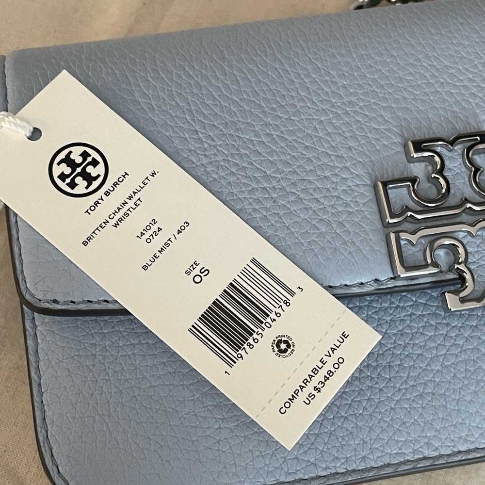 New, tory burch britten chain crossbody wallet w. Wristlet 141012 blue .. - Picture 14 of 17